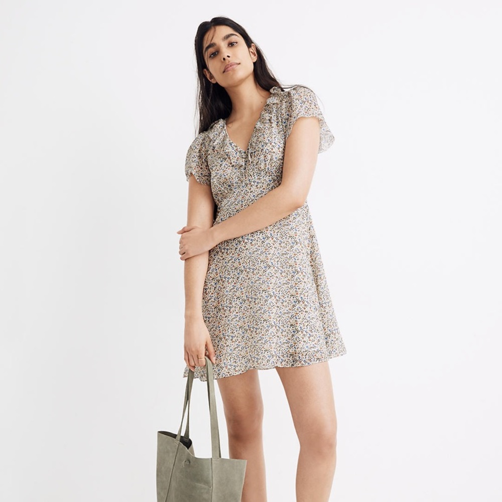 Silk Ruffle-Neck Mini Dress